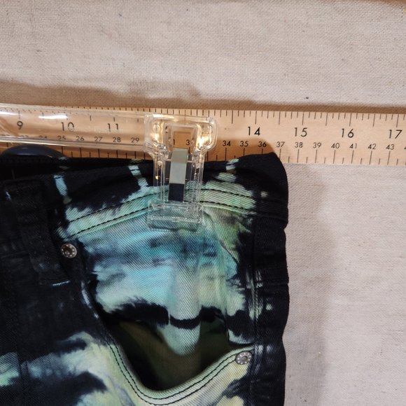 Rogue Jeans Tie Dye Mens 28 Black Skinny Stretchy Denim Pants Boho Retro - Picture 4 of 14